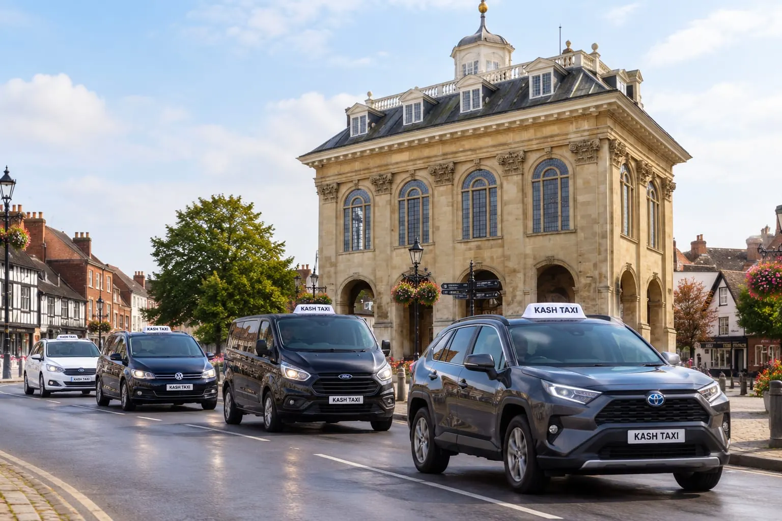 Kash Taxi vehicles outside Abingdon's historic County Hall